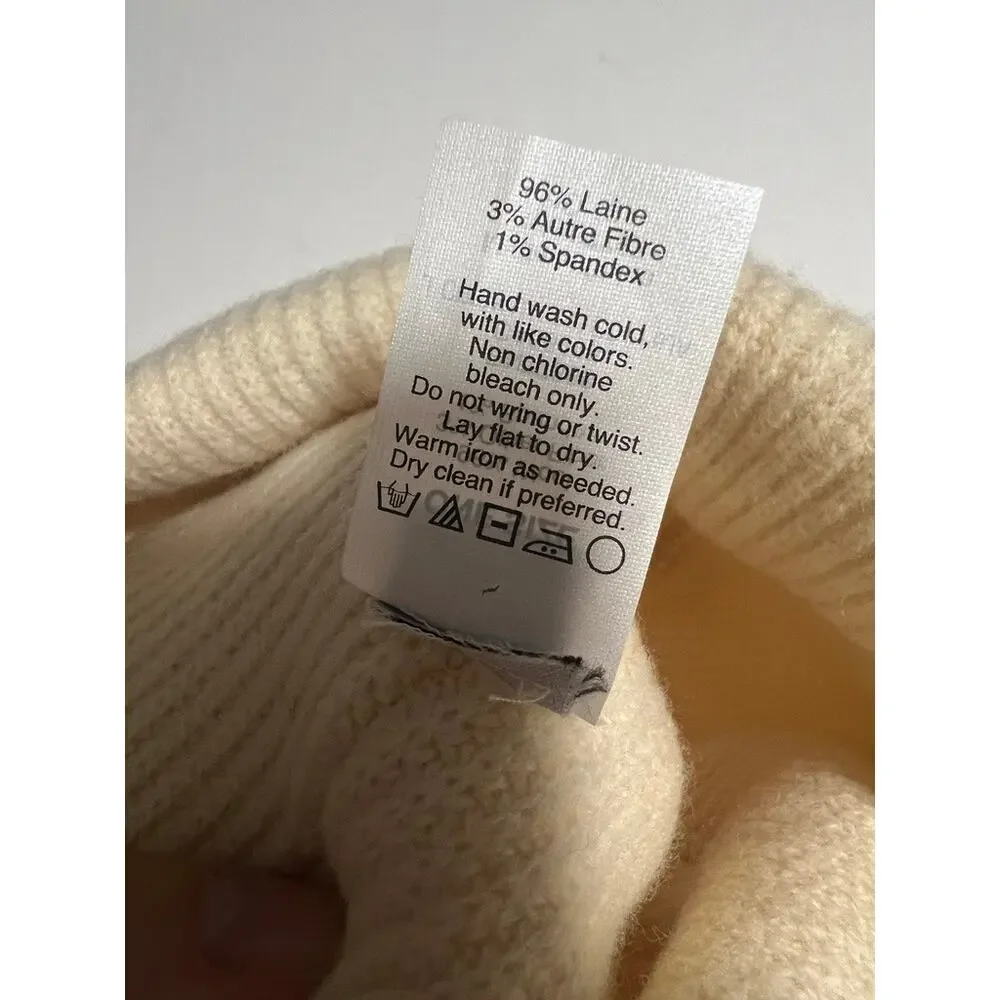 Madewell Cozy-Knit Beanie Ivory Wool Ribbed Cuffed Hat Quiet Luxury One Size
